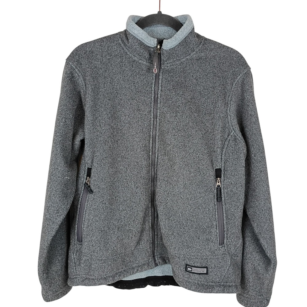 REI Womens Gray Sweater Knit Polar Fleece Full Zip Jacket Large Hiking Outdoor